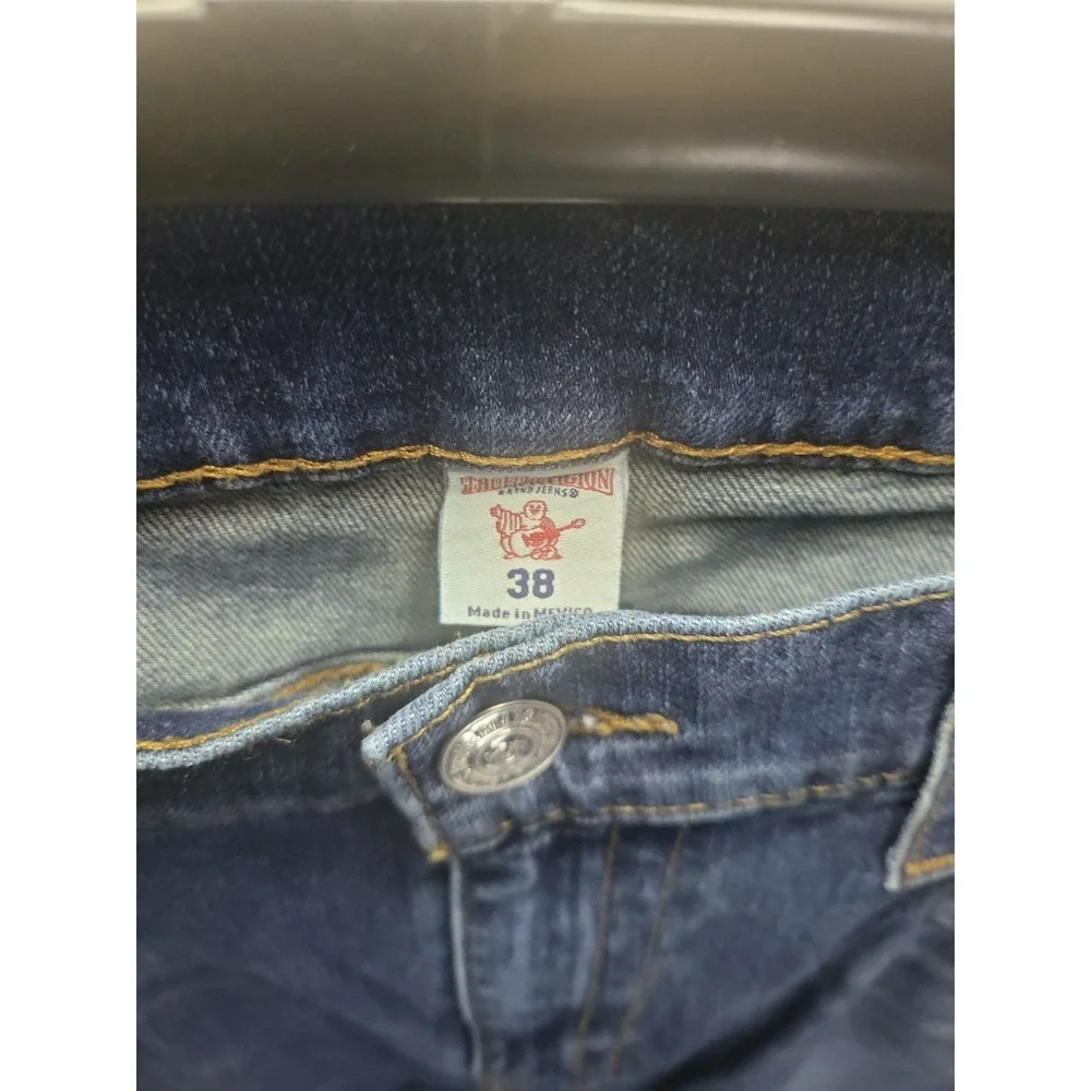 True Religion‎ Ricky Jeans Mens 38x32 Distress Blue Straight Leg Flap Pocket